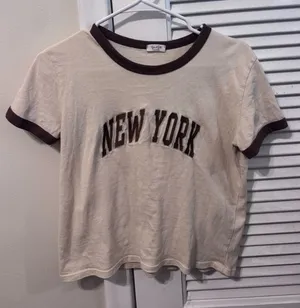 John Galt Brandy Melville Tee New York Tan and Brown thumbnail 1