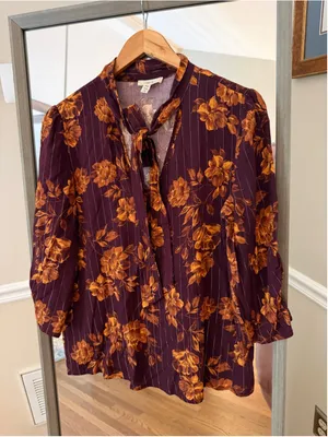 Women's Como Blu Floral Blouse Size S Purple Orange thumbnail 1