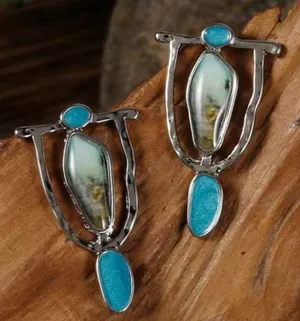 "Kiowa Tribal" Aqua Green Stone Dangle Earrings thumbnail 1