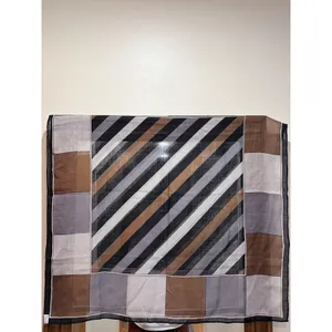 Vintage Pure Wool Scarf 32 Square Brown Gray Black Geometric Mod Colorblock thumbnail 5