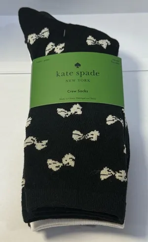 Kate Spade New York Black Crew Socks 3-Pack Bow Print NWT thumbnail 1