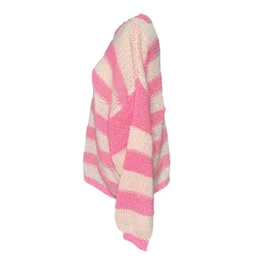 Pink Lily Pink Peach Striped Oversized Sweater Medium Balloon Sleeve Preppy thumbnail 6