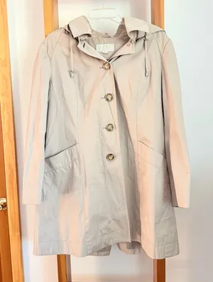 Michael Kors Single Breasted Beige Trench Coat Rain Coat Removable Hood Large thumbnail 1