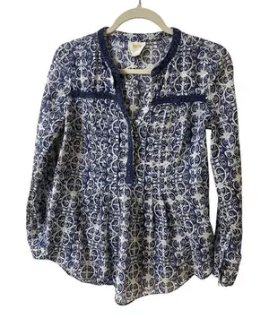 Anthropologie top by Maeve blue & white boho style sz 2 thumbnail 1