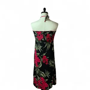 Ravant Hawaii Tropical Floral Halter Dress Women M Black Pink Hibiscus Midi Boho thumbnail 2
