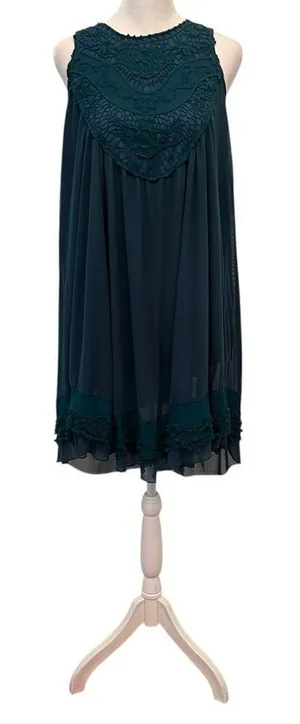 Altar'd State size small teal sleeveless lace and ruffles sheer A line dress EUC thumbnail 1