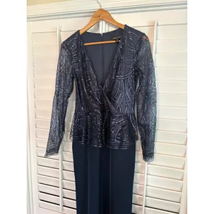 Tadashi Shoji Navy‎ Sequin Maxi Dress Size 10 thumbnail 3
