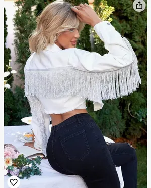 Amazon White Fringe Denim Jacket thumbnail 4