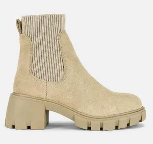 NWOT Steve Madden Hayle Leather Chunky Chelsea Boots Size 7.5 - Sand thumbnail 1