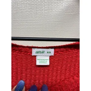 Aerie Women Waffle Knit Thermal Top Sz M Red‎ Long Sleeve Boho Slouchy Oversized thumbnail 3