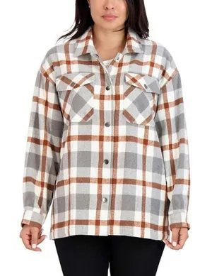 ✨HFX Shirt Sz Medium Jacket Relaxed Fit Drop Shoulder Pockets Gray/Brown✨ thumbnail 1