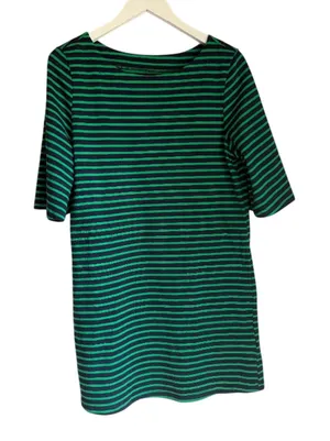 Green & Navy Striped T-Shirt Dress with Pockets | Comfy Casual Preppy Small thumbnail 1