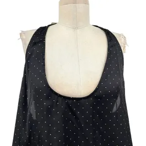 Free People Intimately Black Satin Gold Stud‎ Polka Dot Tank Top Size Large thumbnail 2