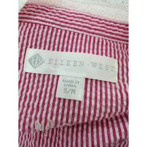 Eileen West Pink White‎ Seersucker Robe S M Stripe Cotton Blend Lace Trim Wrap thumbnail 6