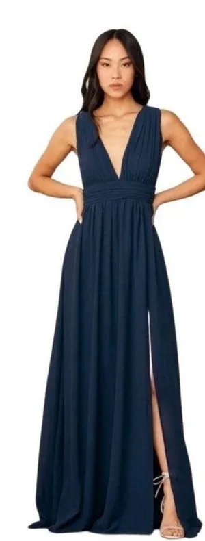 Lulus Heavenly Hues Maxi Dress Gown Small Modest Navy Blue Prom Formal Wedding thumbnail 1