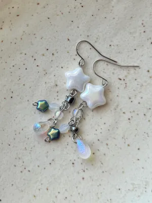 Handmade Czech glass beads fairy cottage whimsical dangle earrings🌟🩵 thumbnail 4