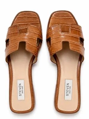Steve Madden Hadyn Cognac Croc-Embossed Slide Sandals Size 6.5 thumbnail 1