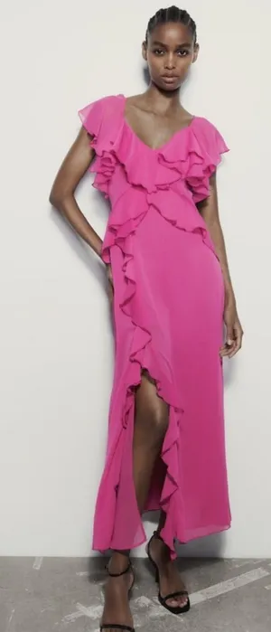 Zara Blogger Favorite Ruffled Pink Slip Dress Small thumbnail 1