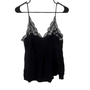 Love On A Hanger Black Floral Babydoll Cami Womens Large Embroidered Smocked Top thumbnail 2