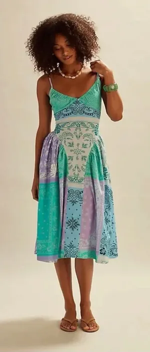 Free People Bohemian Bandana Tropical Wish You Would Midi Dress Size Large thumbnail 1