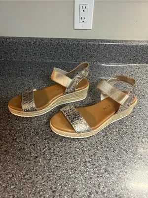 Anne Klein Snake-Print and Gold Wedge Espadrilles thumbnail 2