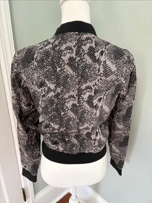 Banana Republic‎ Womens Black & Gray Snake Print Bomber Jacket XS thumbnail 3