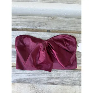 Altar'd State Burgundy Satin Strapless Bow Front Tube Top Size Medium thumbnail 2