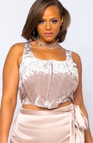 Make Them Blush colored Crush Velvet Corset Top thumbnail 4