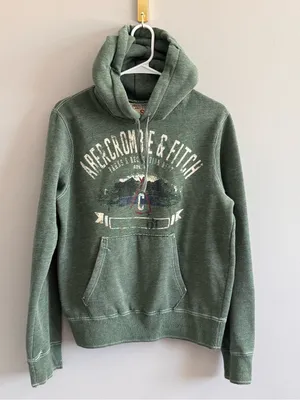 Abercrombie & Fitch Vintage Y2K Distressed Green Graphic Hoodie Small thumbnail 1