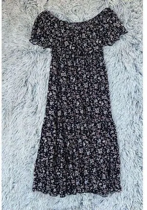 Hudson Gray Black Floral Dress Size Medium‎ Tiered Flowy Prairie thumbnail 1