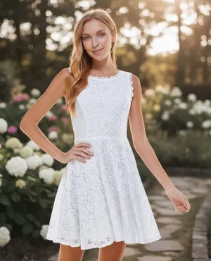 City Studio White Lace Fit Flare Dress Sleeveless‎ Scalloped Neckline Size 11 thumbnail 1