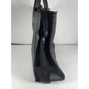 GUESS Gray/Black Logo Print Satchel Top Handle Bag Zip w/ Detachable Strap thumbnail 3