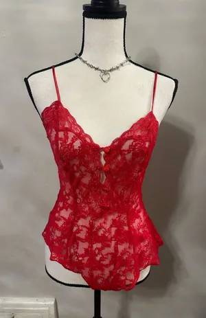 Vintage victorias Secret Lingerie Bodysuit red thumbnail 1
