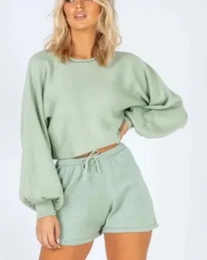 Princess Polly‎ small/medium rolled neck, crop sage green sweater thumbnail 1
