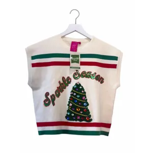 NWT Queen of Sparkle Sparkle Season Christmas Tree Sweater Vest Cream XS thumbnail 7