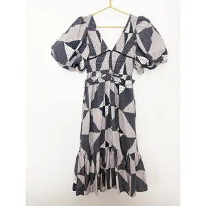 Bohme Brielle Patchwork Midi Dress Size Medium Puff Sleeve Check Plaid Boho thumbnail 13