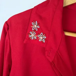 Woman Within Red Floral Embellished Beaded‎ Button Front Shirt Size 18/20 thumbnail 2