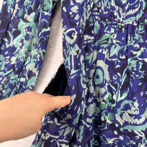 Anthropologie Mini Dress Floral Print Long‎ Sleeve Casual Blue Green M thumbnail 9
