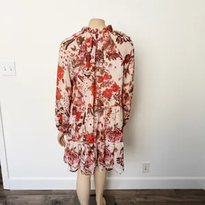 [H&M] Pink Floral Print V-Neck Tiered Chiffon Balloon Sleeve Mini Dress Size 6 thumbnail 2