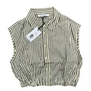 NWT Weworewhat Cropped Sleeveless Popover Shirt Small Antique White Grey Stripe thumbnail 2
