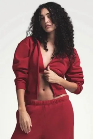 Skims Cotton Fleece Classic Zip Up Brick Red Hoodie Size L NWT thumbnail 1