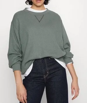 Aerie Green Waffle Knit Sweatshirt Crewneck Pullover Small thumbnail 1