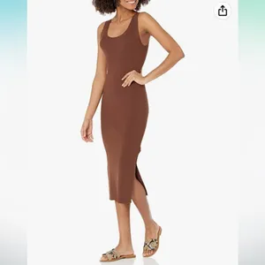 Chocolate Brown Ribbed Midi Sleeveless Dress XS NWT thumbnail 3
