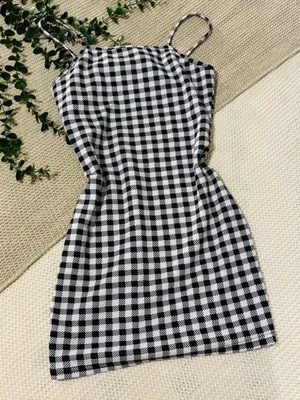 SHEIN Black & White Checkered Cami Mini Dress - Gingham Bodycon Slip thumbnail 1