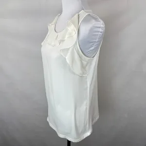 Loft Women Top Sz S Ivory Sleeveless Round Neck Ruffle Pullover thumbnail 3