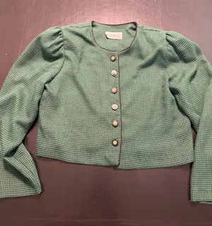 Miss Dorby‎ Vintage Green Houndstooth Cropped shirt Gold Crest Buttons thumbnail 1