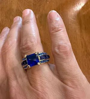 Vintage Gold-Tone Ring with Royal Blue Gemstone Accents Size 7.5 thumbnail 1