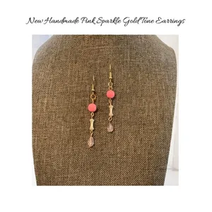 New sharp pink  gold earrings thumbnail 4