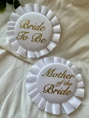 Beistle Bride To Be & Mother of the Bride Rosette Pin Set - White & Gold Satin thumbnail 1