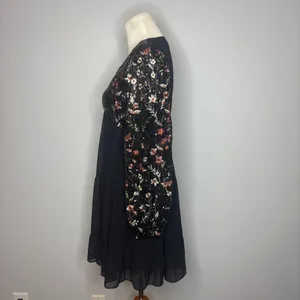 She + Sky - Mesh Long Sleeve Black Dress with Sequin Floral Details thumbnail 4